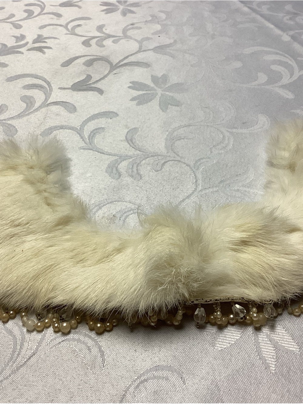 Cream realFur Collar with Pearl & Crystal Trim - Women Accessories